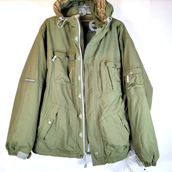Planet Earth Outerwear Mens Waterproof Hooded Snowboard Jacket Size Medium Green - Picture 1 of 12